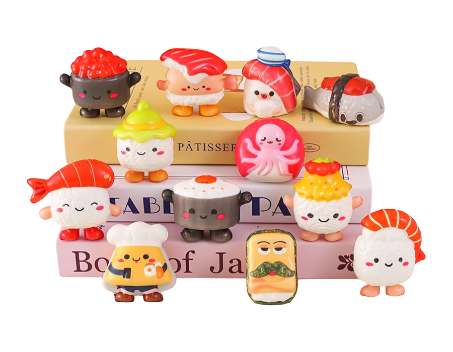 12 Arten von langsam aufsteigenden Mini-Sushi-Spielzeugen